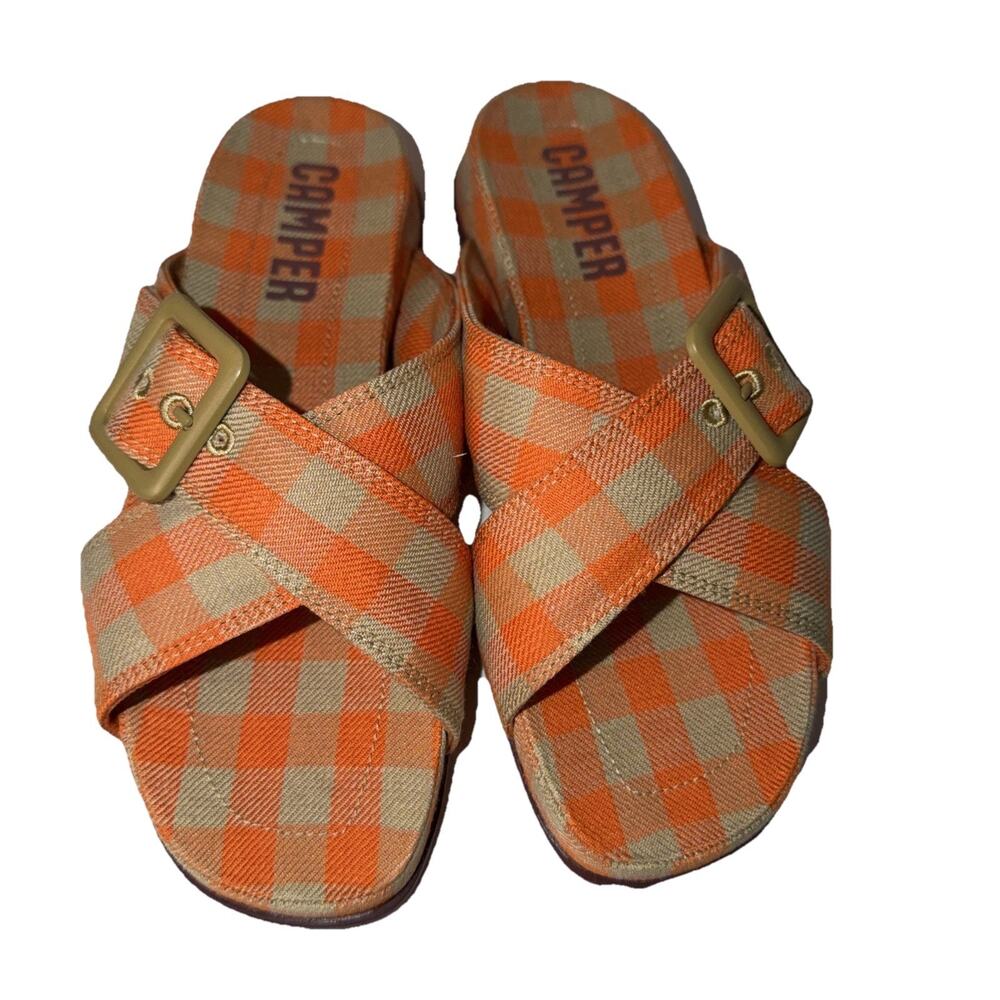 Camper Atonik Orange & Beige Plaid Sz 6 EU 36 NIB